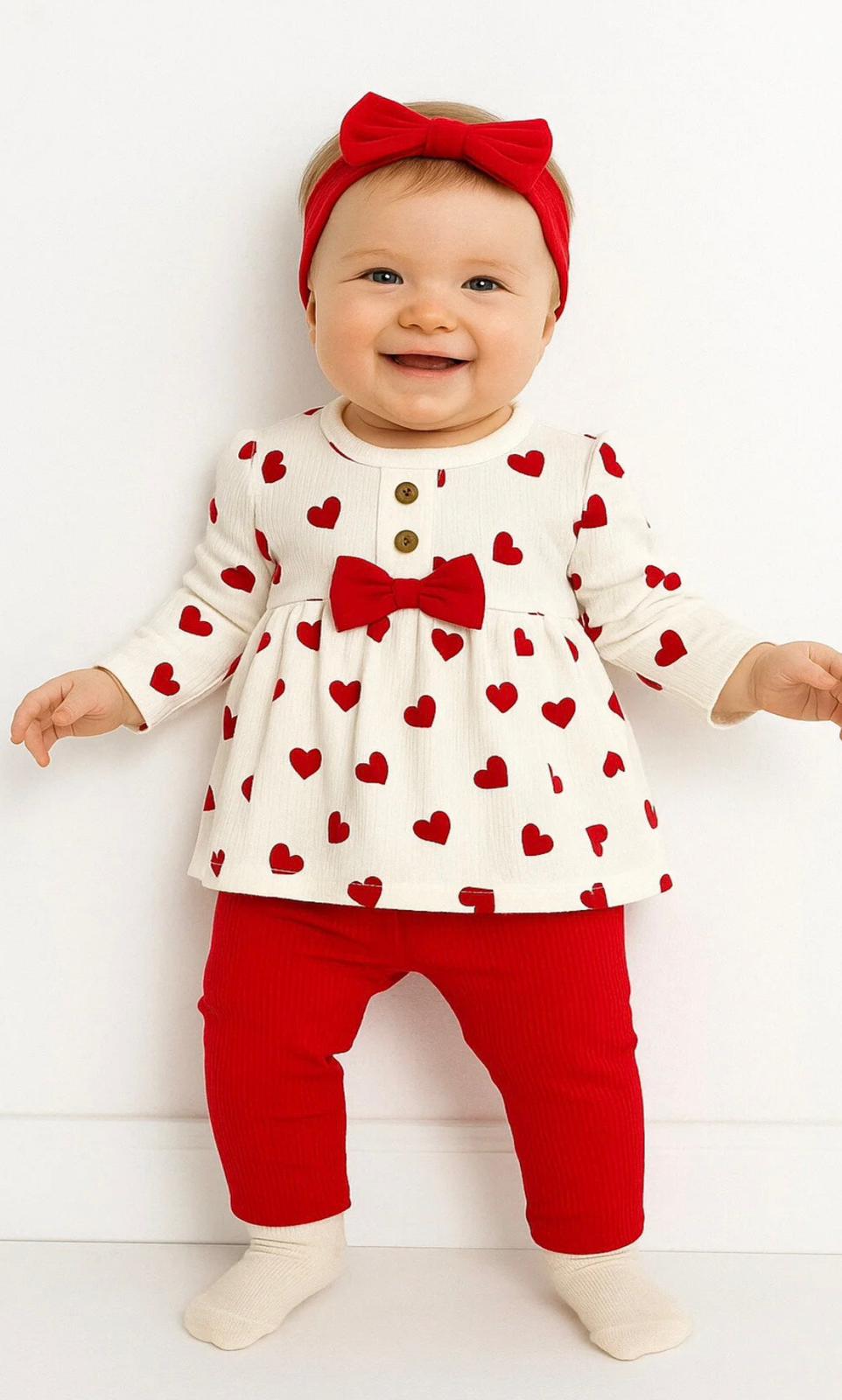 KALP DESENLİ PAMUKLU İKİLİ BEBEK TAKIMI