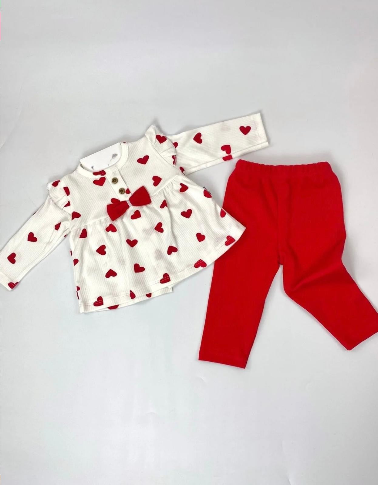 KALP DESENLİ PAMUKLU İKİLİ BEBEK TAKIMI