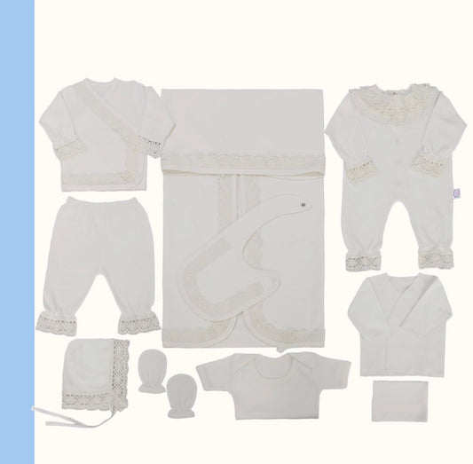 PAMUK DANTELLİ 10 PARÇA TULUMLU SET