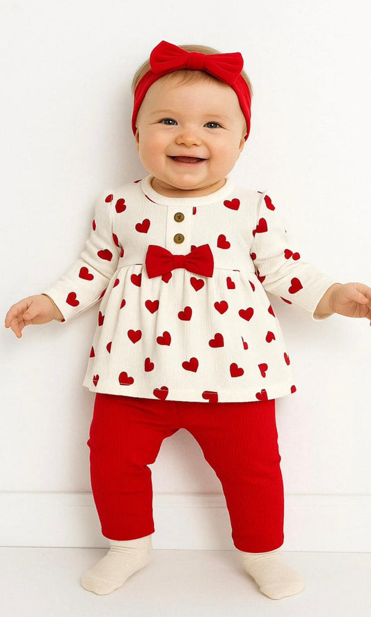 KALP DESENLİ  PAMUKLU İKİLİ BEBEK TAKIMI