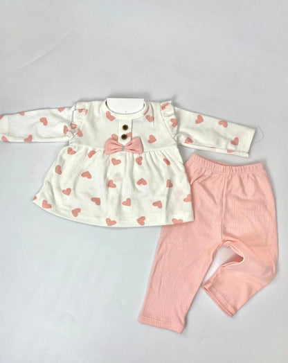 KALP DESENLİ  PAMUKLU İKİLİ BEBEK TAKIMI