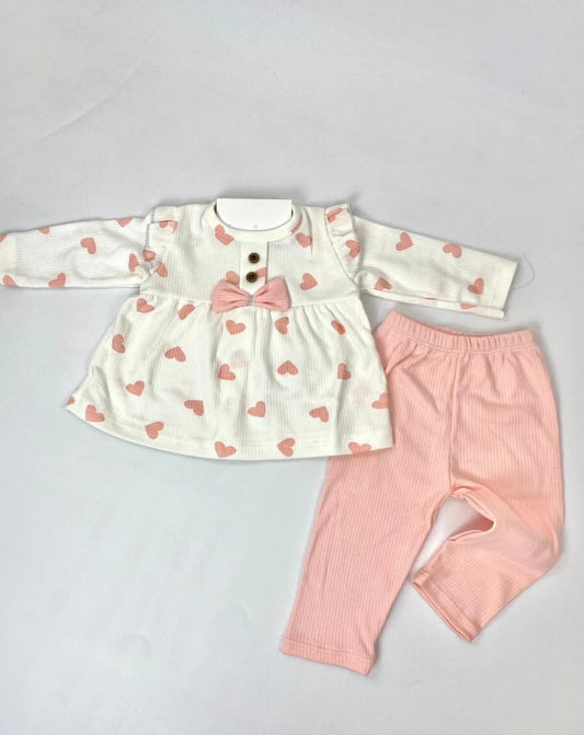 KALP DESENLİ  PAMUKLU İKİLİ BEBEK TAKIMI